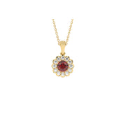 Pendentif rubis rond et diamants naturels ronds 0.96 carat or blanc 14 carats Renza